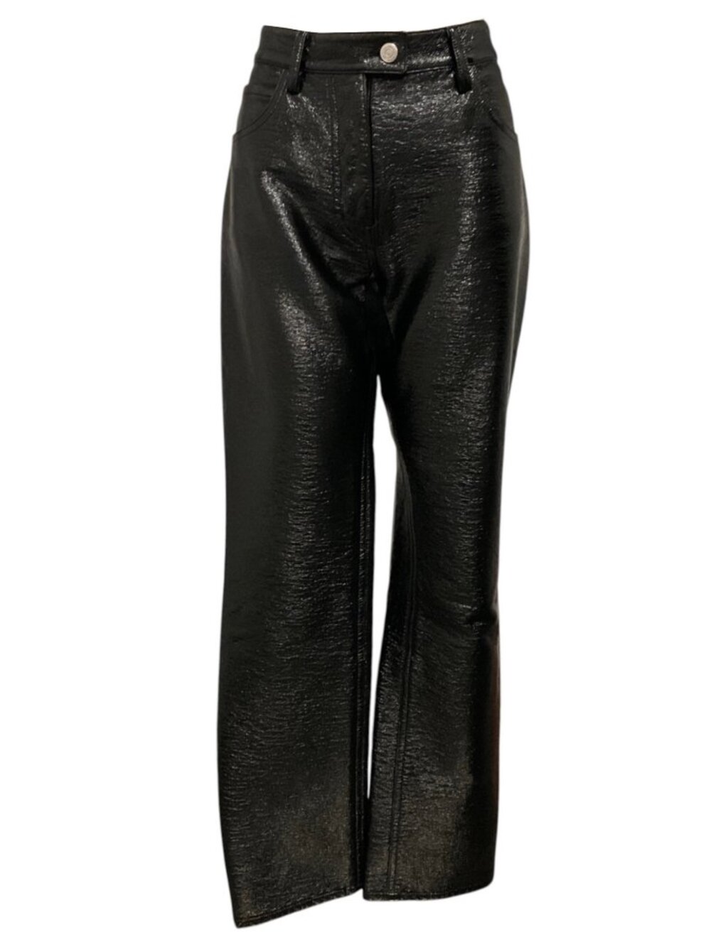 Courreges Black Crinkled Faux Patent Leather Pants